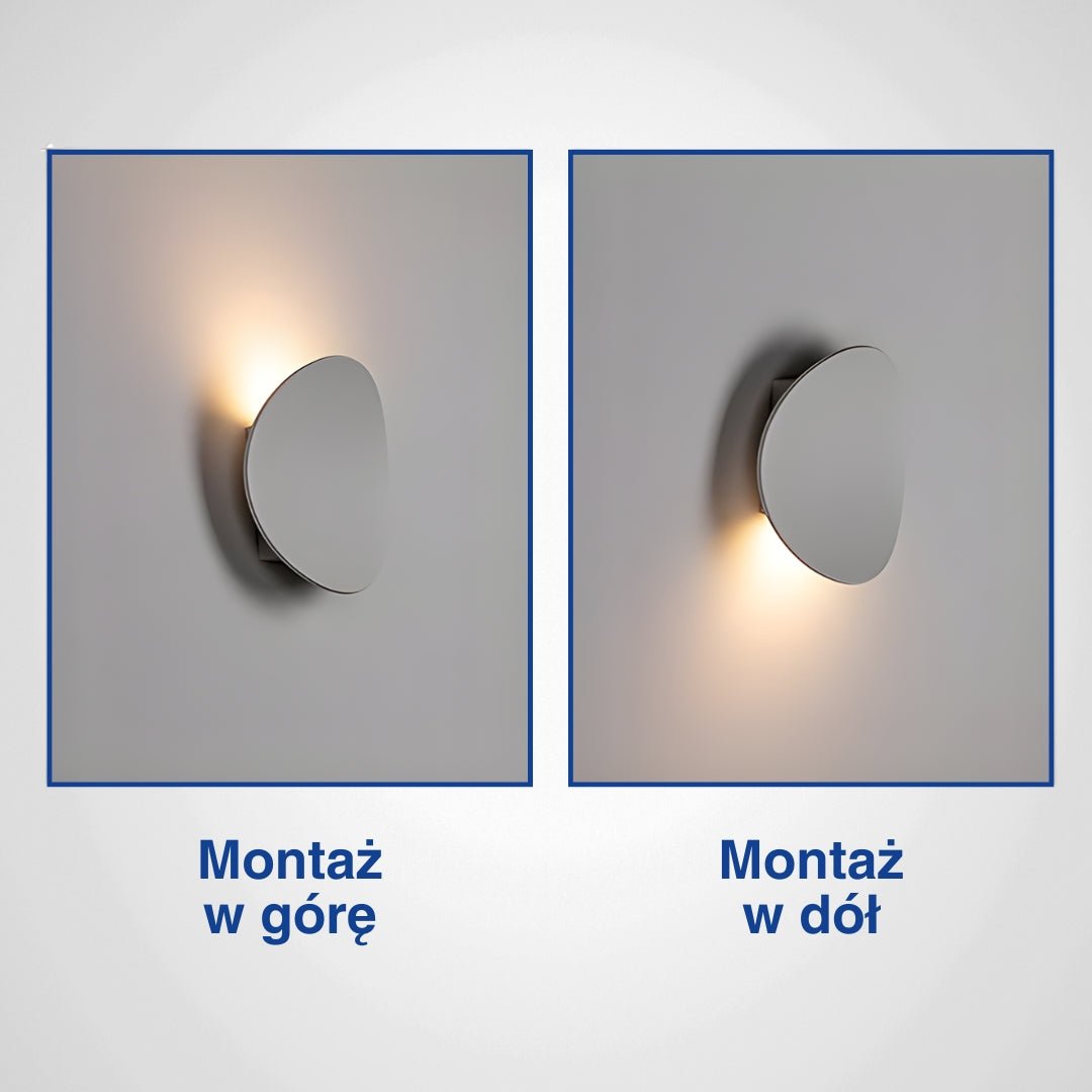 Porównanie białych lamp łazienkowych, światło w górę i w dół