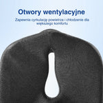 Zbliżenie poduszki z pianki memory z otworem wentylacyjnym pośrodku.