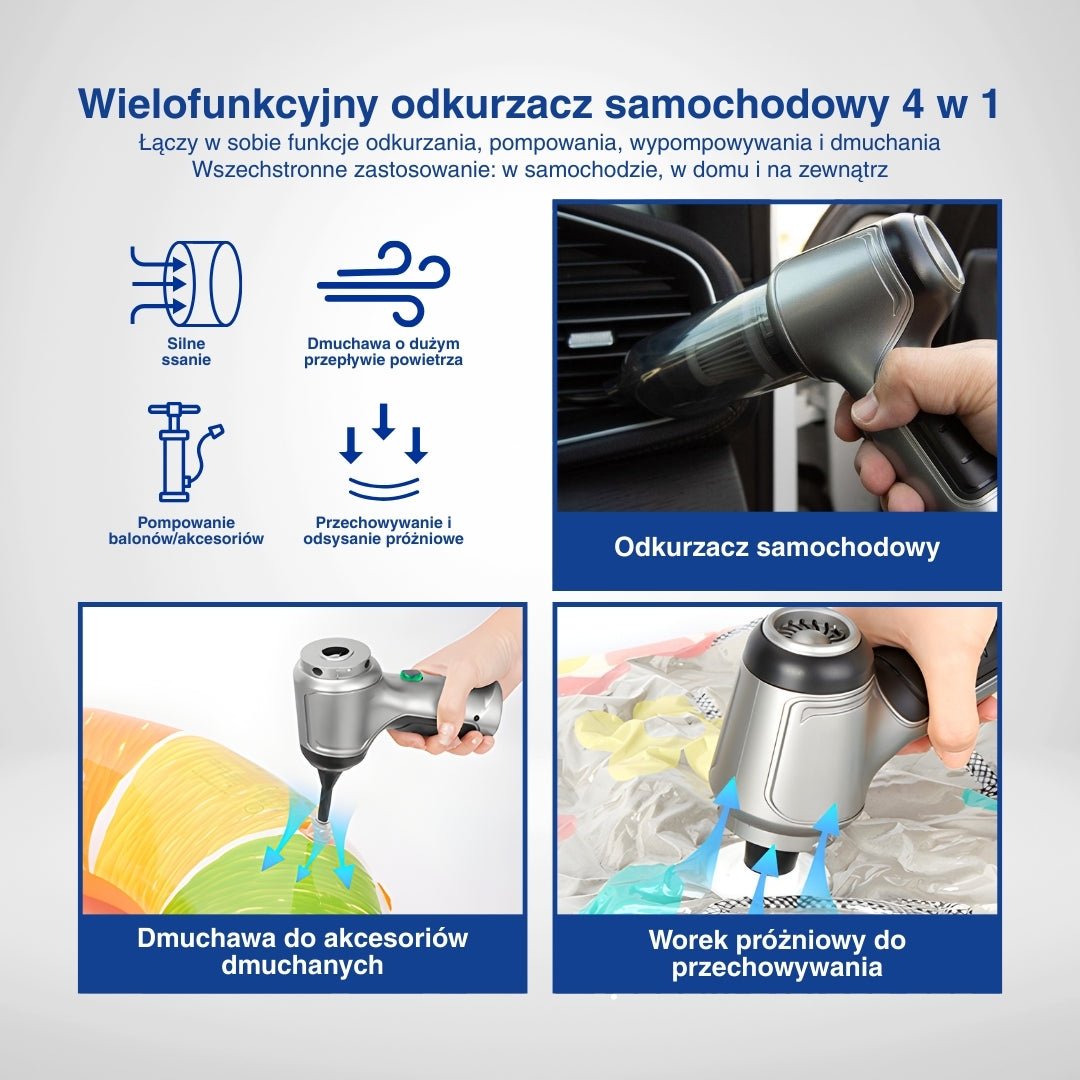 Zbliżenie odkurzacza i dołączonych końcówek.