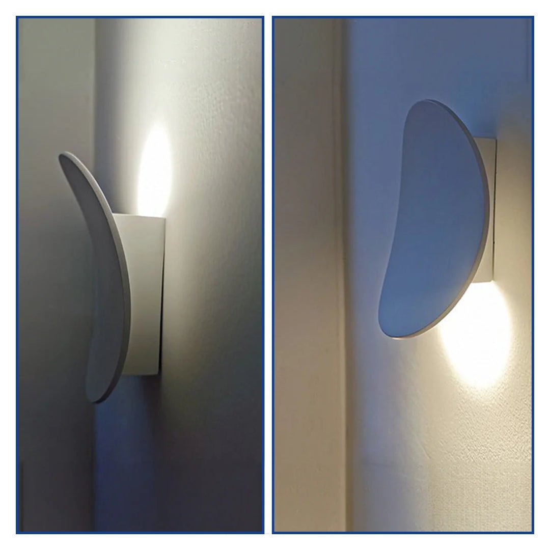 Widok boków białych lamp łazienkowych, światło w górę i w dół