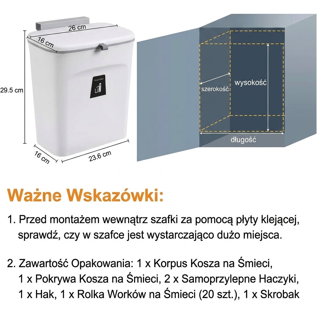 Kosz na Bioodpady 9L z Bezzapachowym Systemem Uszczelniania – Montaż na Szafce lub Pod Zlewem 9