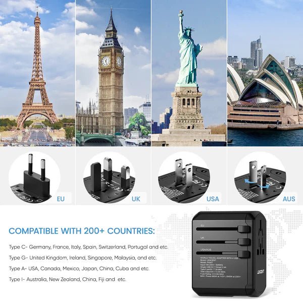 Adapter Podróżny Wieloportowy z Wymiennymi Wtyczkami i 4 Portami USB do Ładowania 2
