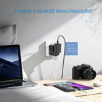 Adapter Podróżny Wieloportowy z Wymiennymi Wtyczkami i 4 Portami USB do Ładowania 5