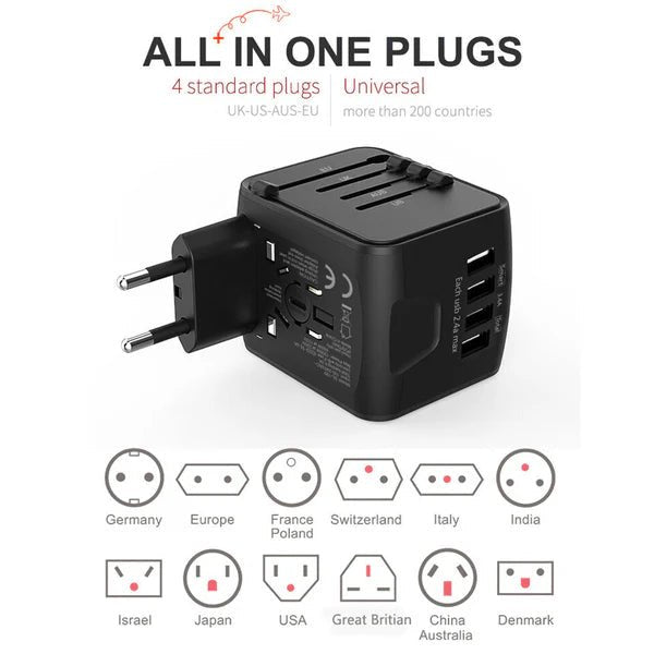 Adapter Podróżny Wieloportowy z Wymiennymi Wtyczkami i 4 Portami USB do Ładowania 6