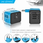 Adapter Podróżny Wieloportowy z Wymiennymi Wtyczkami i 4 Portami USB do Ładowania