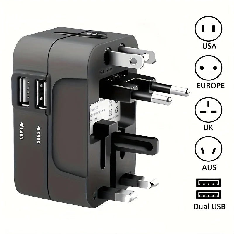 Adapter Podróżny z Dwoma Portami USB – Uniwersalne Zasilanie 110V/220V 1