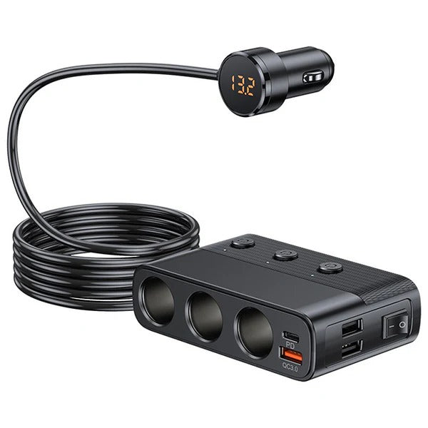 Adapter do Zapalniczki Samochodowej 7 w 1 – 3 Gniazda i 4 Porty USB do Pojazdów 12V i 24V 0