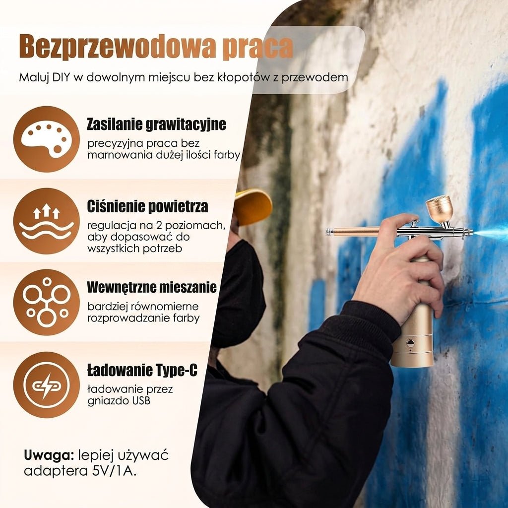 Aerograf Bezprzewodowy z Regulacją Ciśnienia – Idealny do Malowania i Zdobień 6