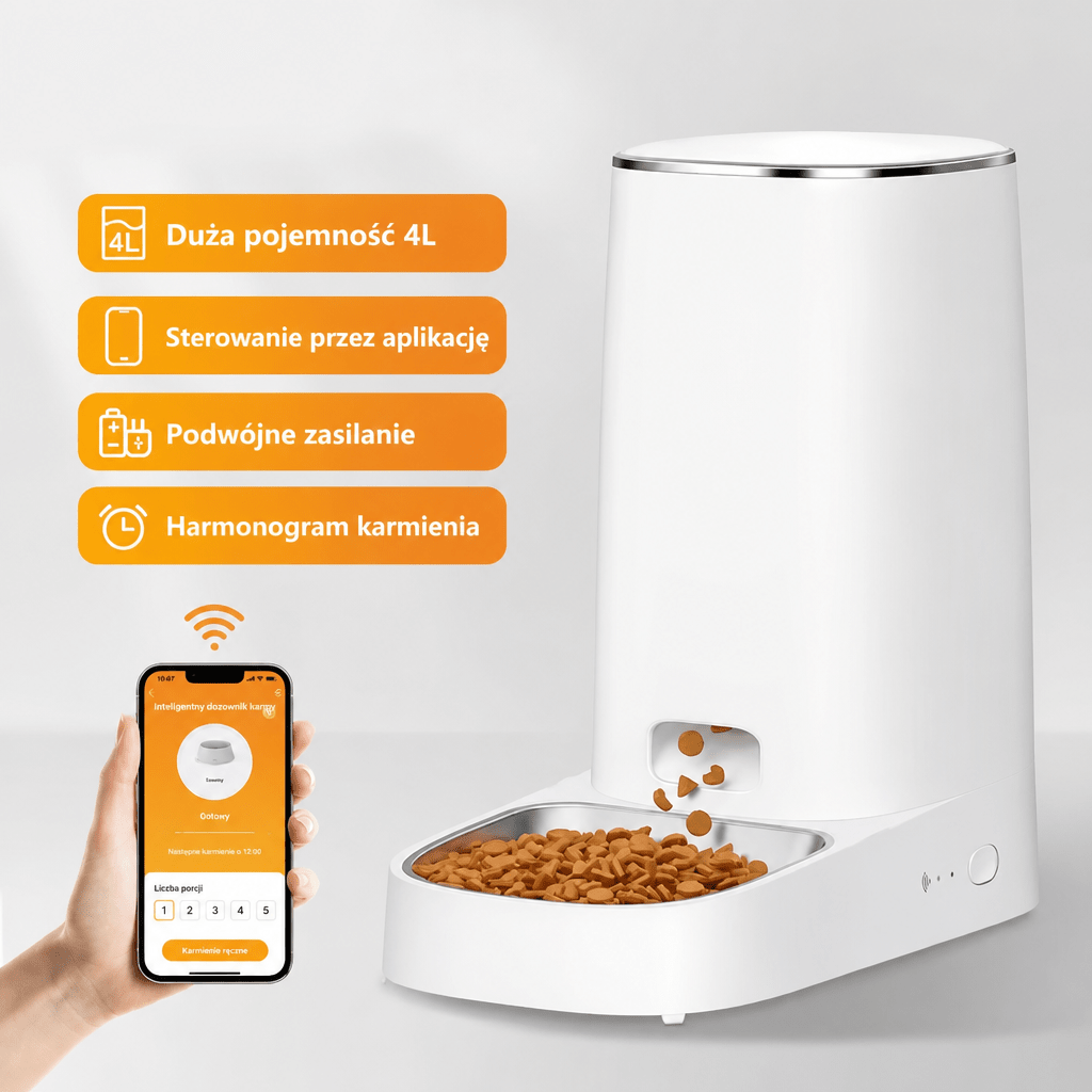 Automatyczny Karmnik Dla Kota z Aplikacją – Duża Pojemność 4 L, Monitorowanie przez WiFi