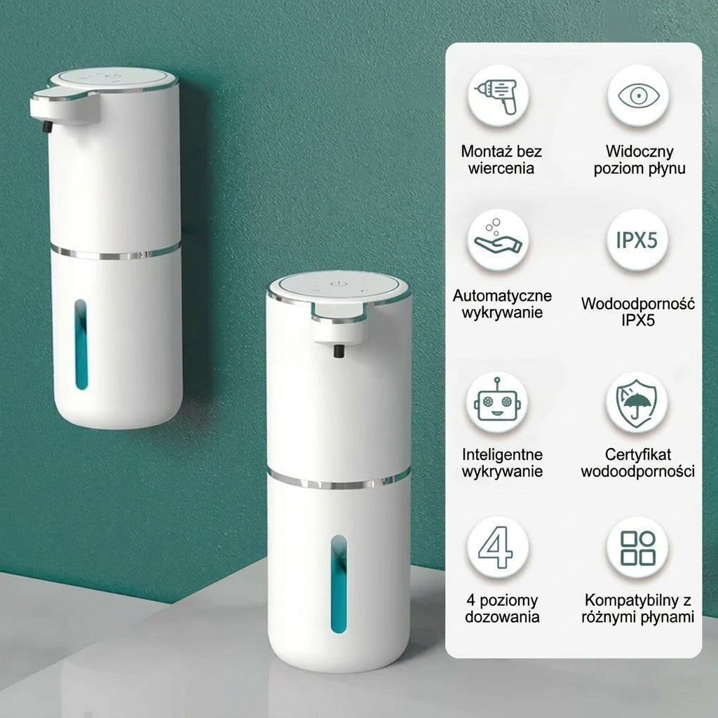 Bezdotykowy Dozownik Do Mydła USB – Automatyczny, Wodoodporny, Pojemność 380 ml 10