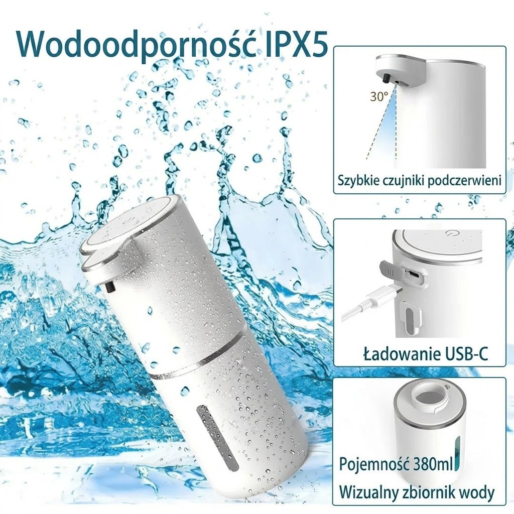 Bezdotykowy Dozownik Do Mydła USB – Automatyczny, Wodoodporny, Pojemność 380 ml 8