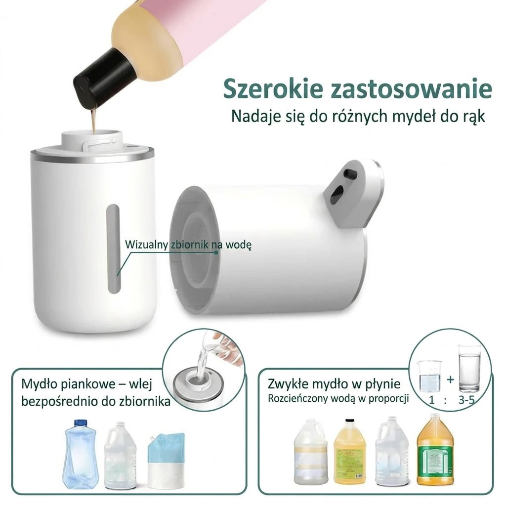 Bezdotykowy Dozownik Do Mydła USB – Automatyczny, Wodoodporny, Pojemność 380 ml 5