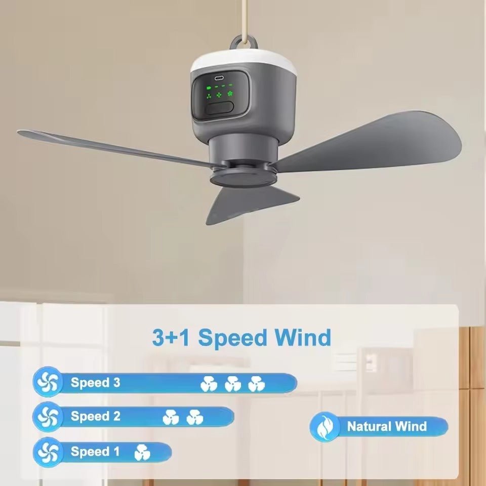 Bezprzewodowy Wentylator z Pilotem – 30 Godzin Pracy, 3 Tryby Wiatru, Oświetlenie 360° 2