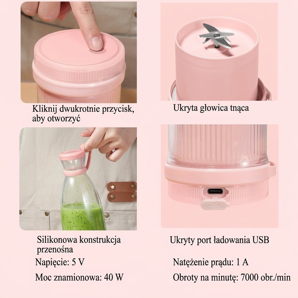 Blender Elektryczny 350 ml z Funkcją Samooczyszczania – Przenośny do Koktajli i Soków 9