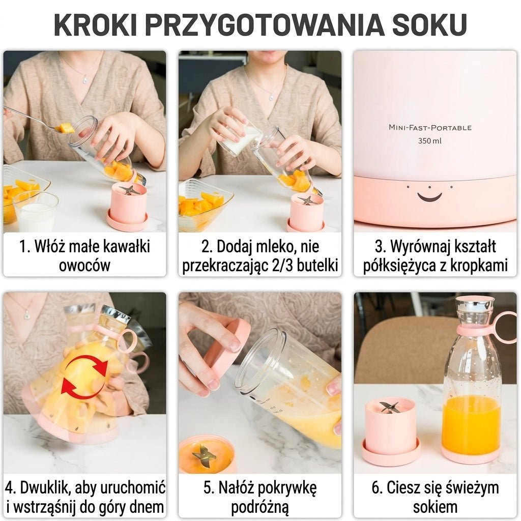 Blender Elektryczny 350 ml z Funkcją Samooczyszczania – Przenośny do Koktajli i Soków 11