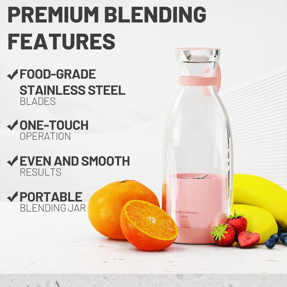 Blender Elektryczny 350 ml z Funkcją Samooczyszczania – Przenośny do Koktajli i Soków 3