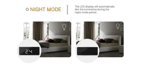 Budzik Cyfrowy LED z Lustrem – Lampka Nocna z Termometrem i Kalendarzem do Sypialni 7