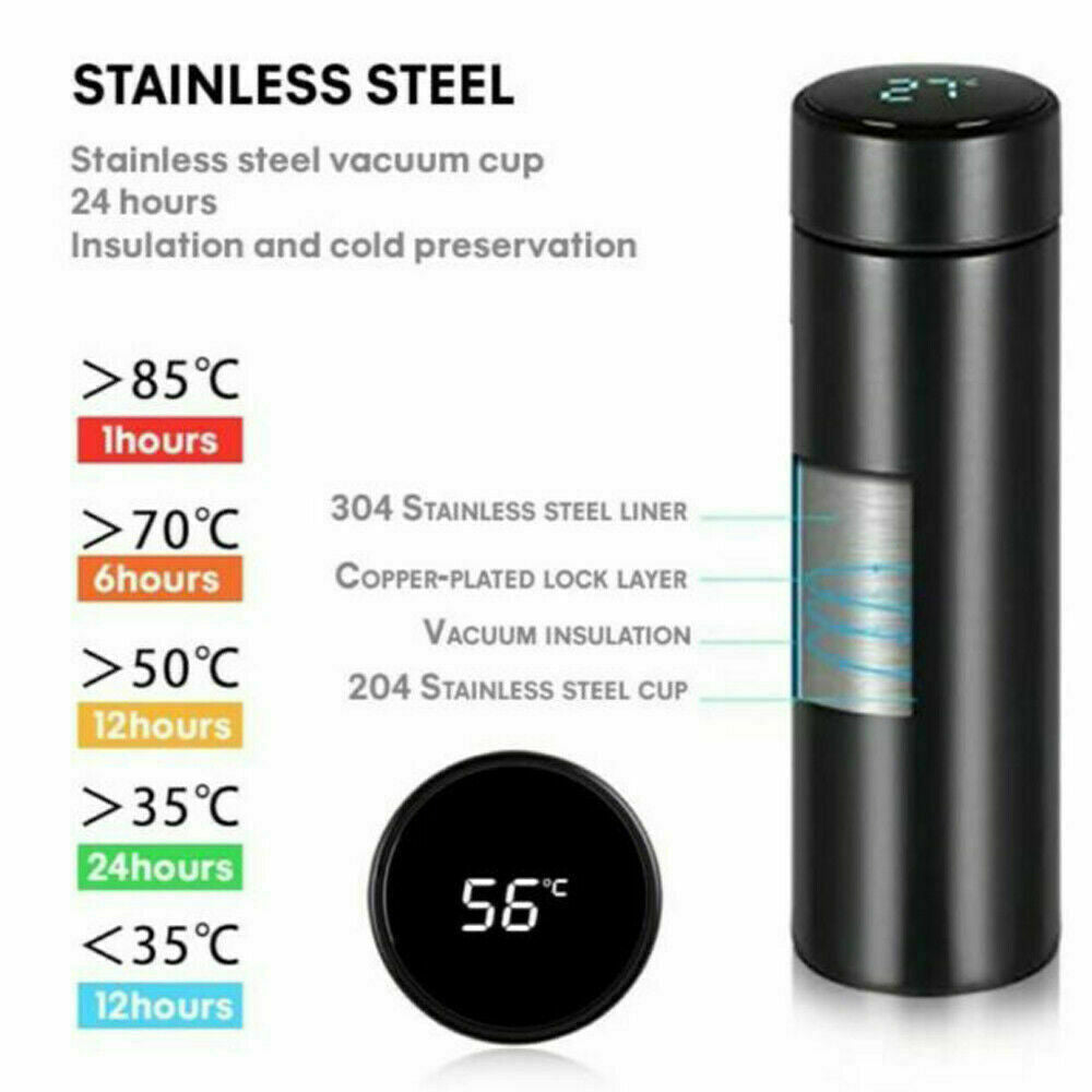 Butelka Termosowa 500 ml ze Stali Nierdzewnej z Wyświetlaczem LED – Utrzymanie Ciepła do 12h, Zimna do 24h 4