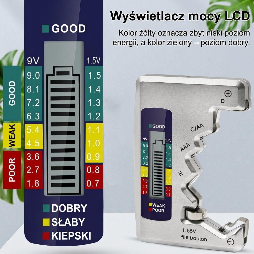 Cyfrowy Tester Baterii Uniwersalny z Wyświetlaczem LCD – Do AA, AAA, C, D, 9V 4