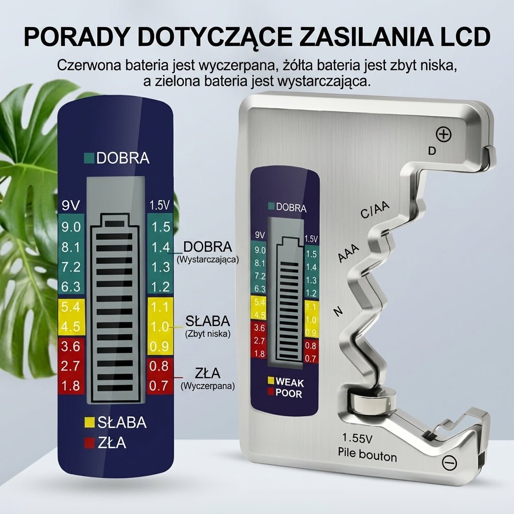 Cyfrowy Tester Baterii Uniwersalny z Wyświetlaczem LCD – Do AA, AAA, C, D, 9V 5