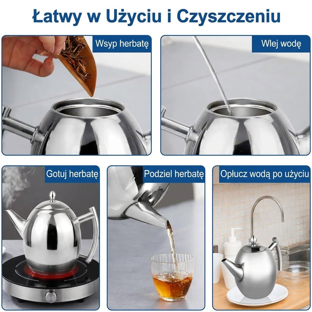 Czajniczek do herbaty ze stali nierdzewnej z wbudowanym sitkiem – Pojemność 1 L 9