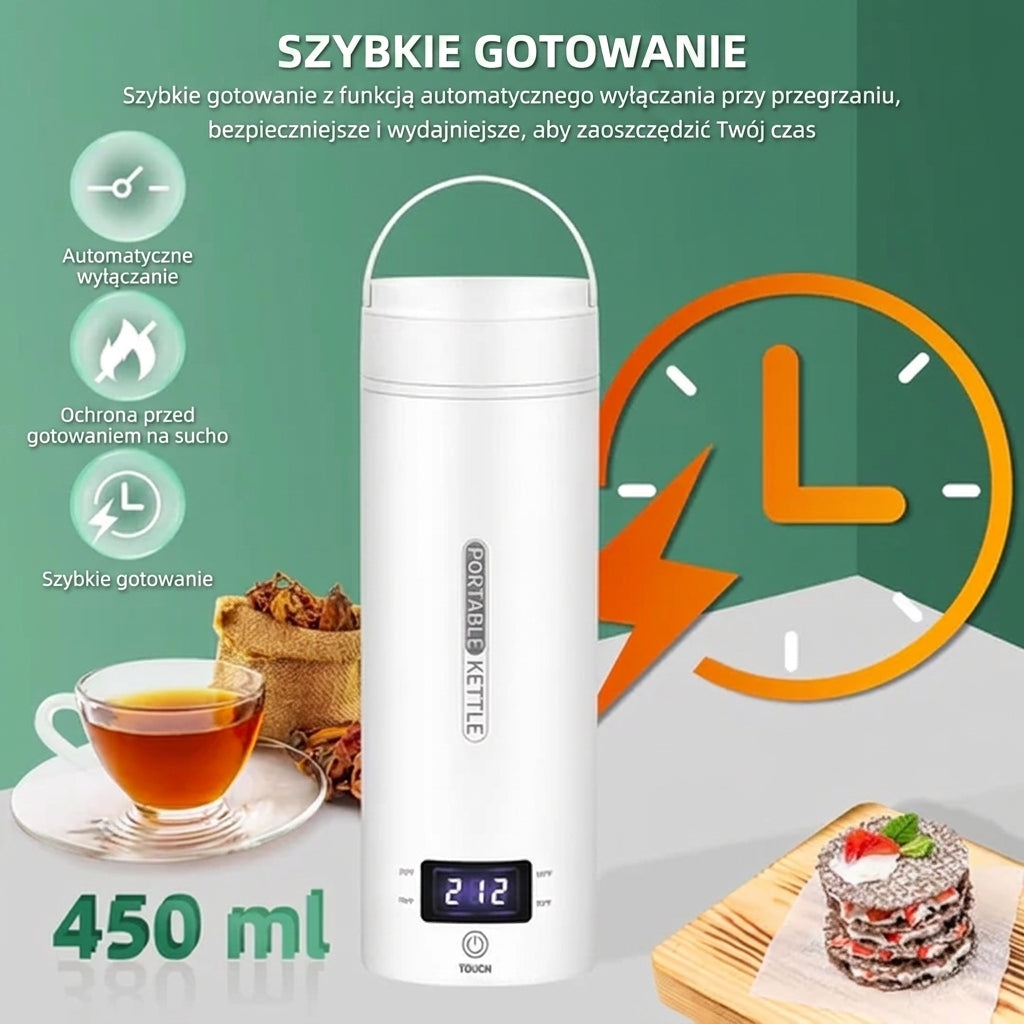 Czajnik Elektryczny z Regulacją Temperatury 450 ml – Podróżny, Bezprzewodowy ze Stali Nierdzewnej 9