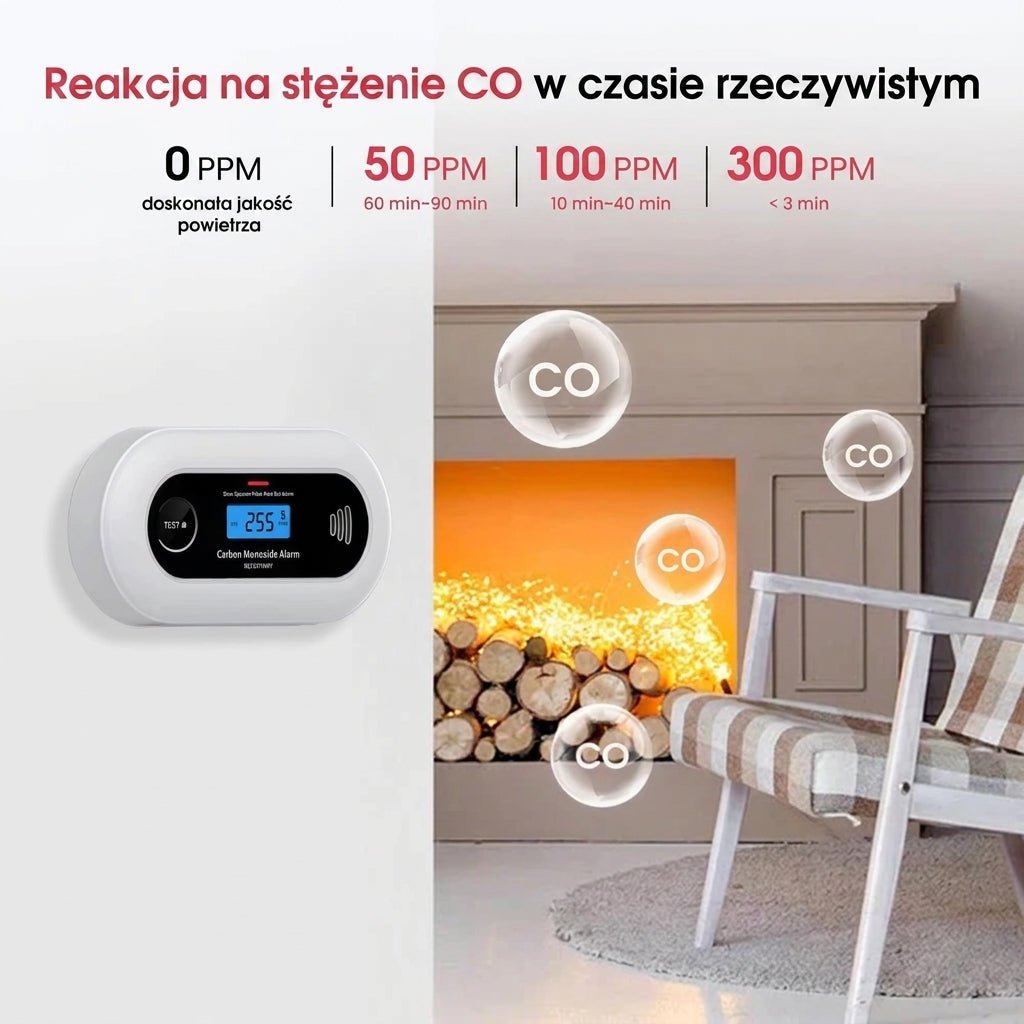 Detektor Tlenku Węgla z Wyświetlaczem LCD – Alarm 85 dB, 10 Lat Żywotności Baterii, Czujnik Czadu 7