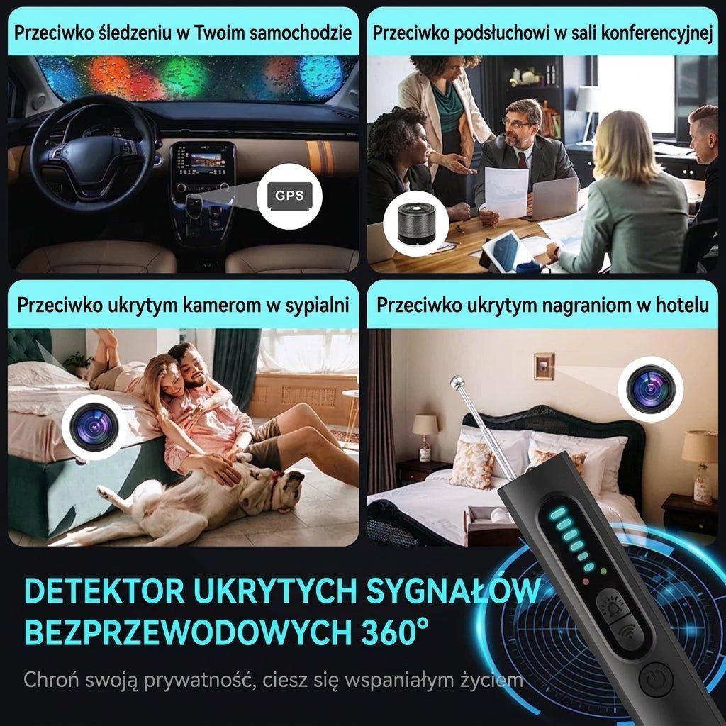 Detektor Ukrytej Kamery 4w1 z Wykrywaniem RF i GPS – Kompaktowy, Przenośny, z Latarką 8
