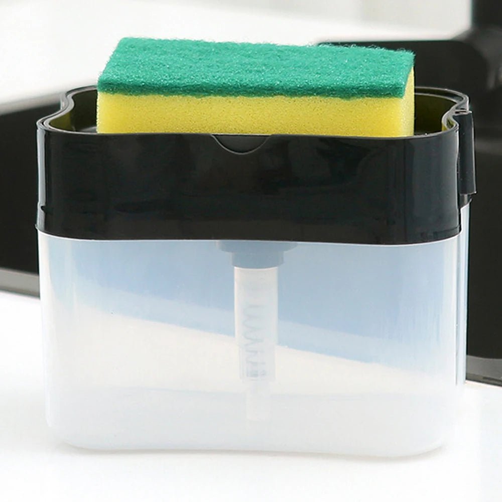 Dozownik do Mydła 2 w 1 z Gąbką – Pojemność 380 ml, Szczelny System, Do Kuchni 1