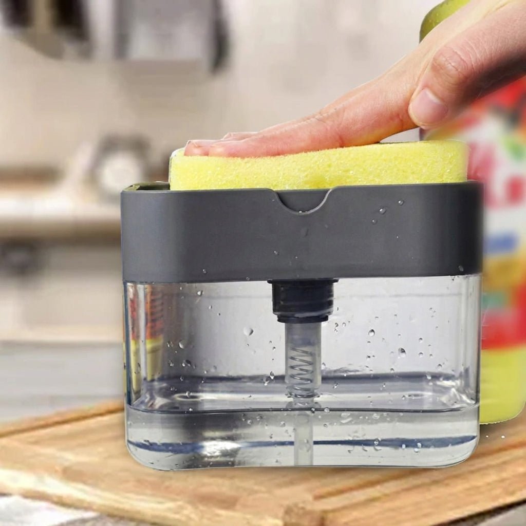 Dozownik na Płyn do Naczyń 2 w 1 z Gąbką – Pojemność 380 ml, Szczelny System, Do Kuchni 1