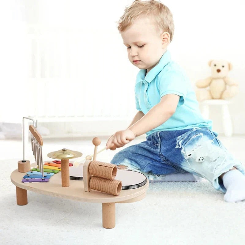 Drewniana Stacja Muzyczna dla Dzieci - Ksylofon, Bęben, Tamburyn, Zabawki Edukacyjne 2-6 lat 2