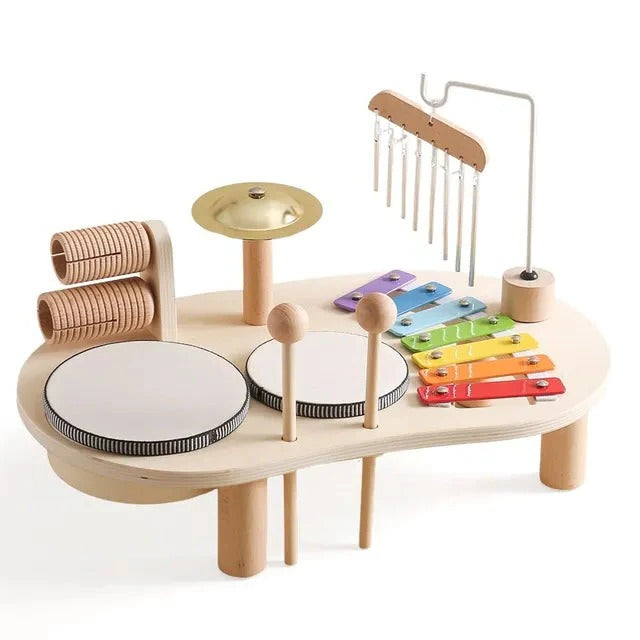 Drewniana Stacja Muzyczna dla Dzieci - Ksylofon, Bęben, Tamburyn, Zabawki Edukacyjne 2-6 lat 5