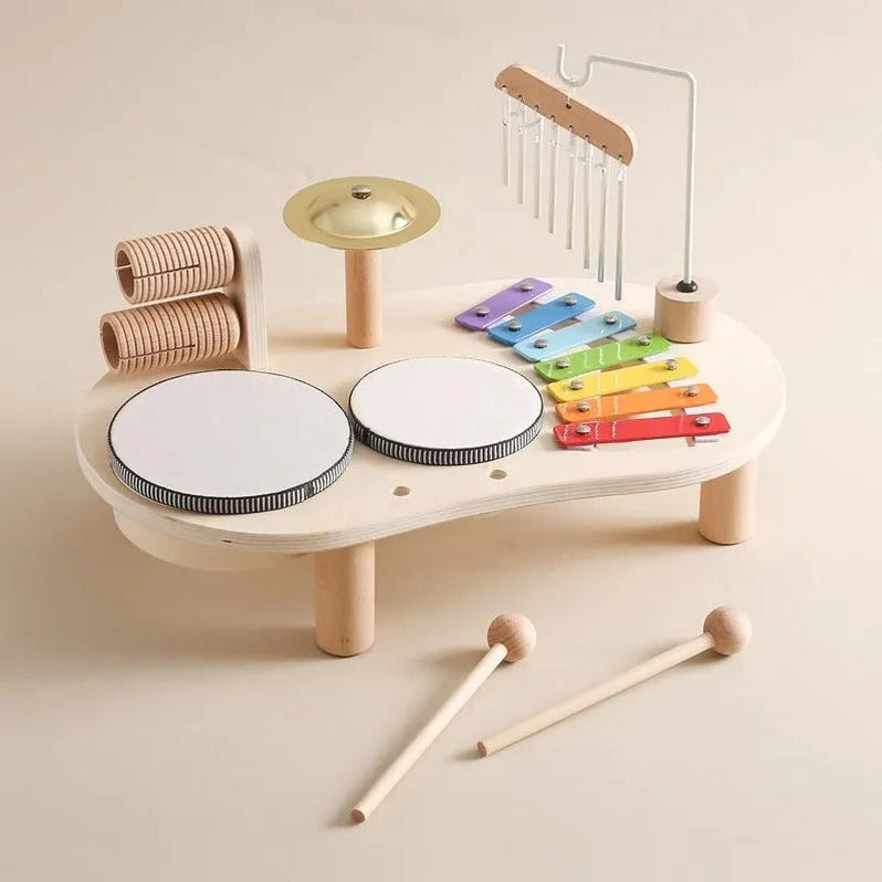 Drewniana Stacja Muzyczna dla Dzieci - Ksylofon, Bęben, Tamburyn, Zabawki Edukacyjne 2-6 lat 6