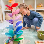 Drewniana Wieża Marmurowa - Tęczowa Zabawka Sensoryczna dla Niemowląt i 2-Latków 4