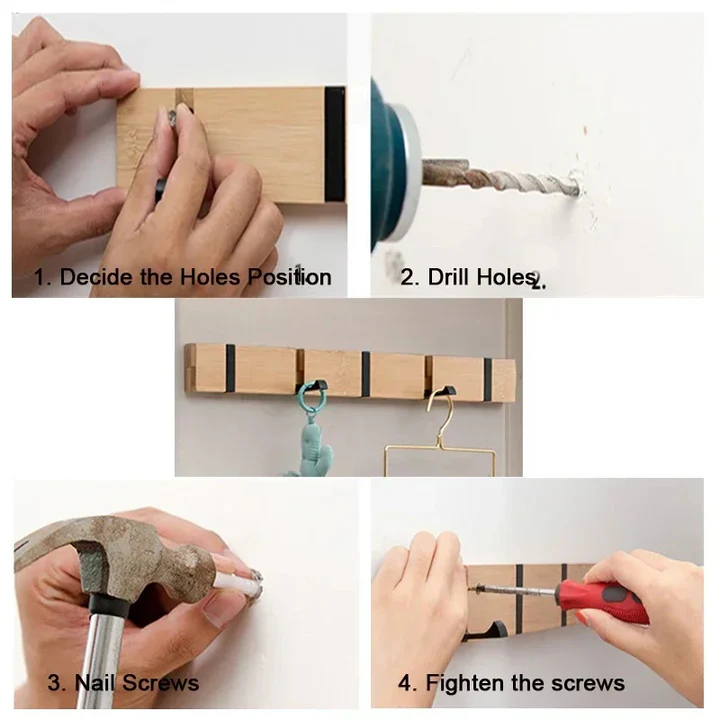 Drewniany Wieszak Na Ubrania Na Ścianę Z Ukrytymi Haczykami - Minimalistyczny Design 2