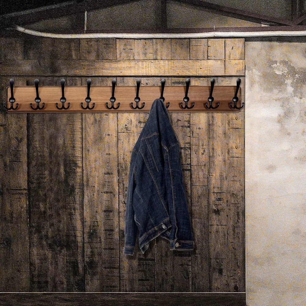 Drewniany Wieszak Ścienny z 10 Haczykami do Przedpokoju - Stylowe Przechowywanie Ubrań 1