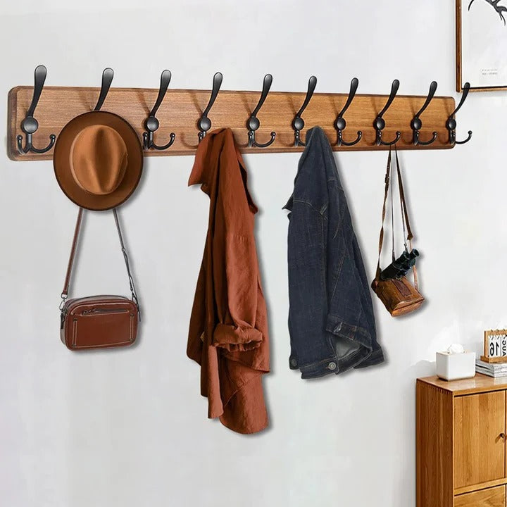 Drewniany Wieszak Ścienny z 10 Haczykami do Przedpokoju - Stylowe Przechowywanie Ubrań 3