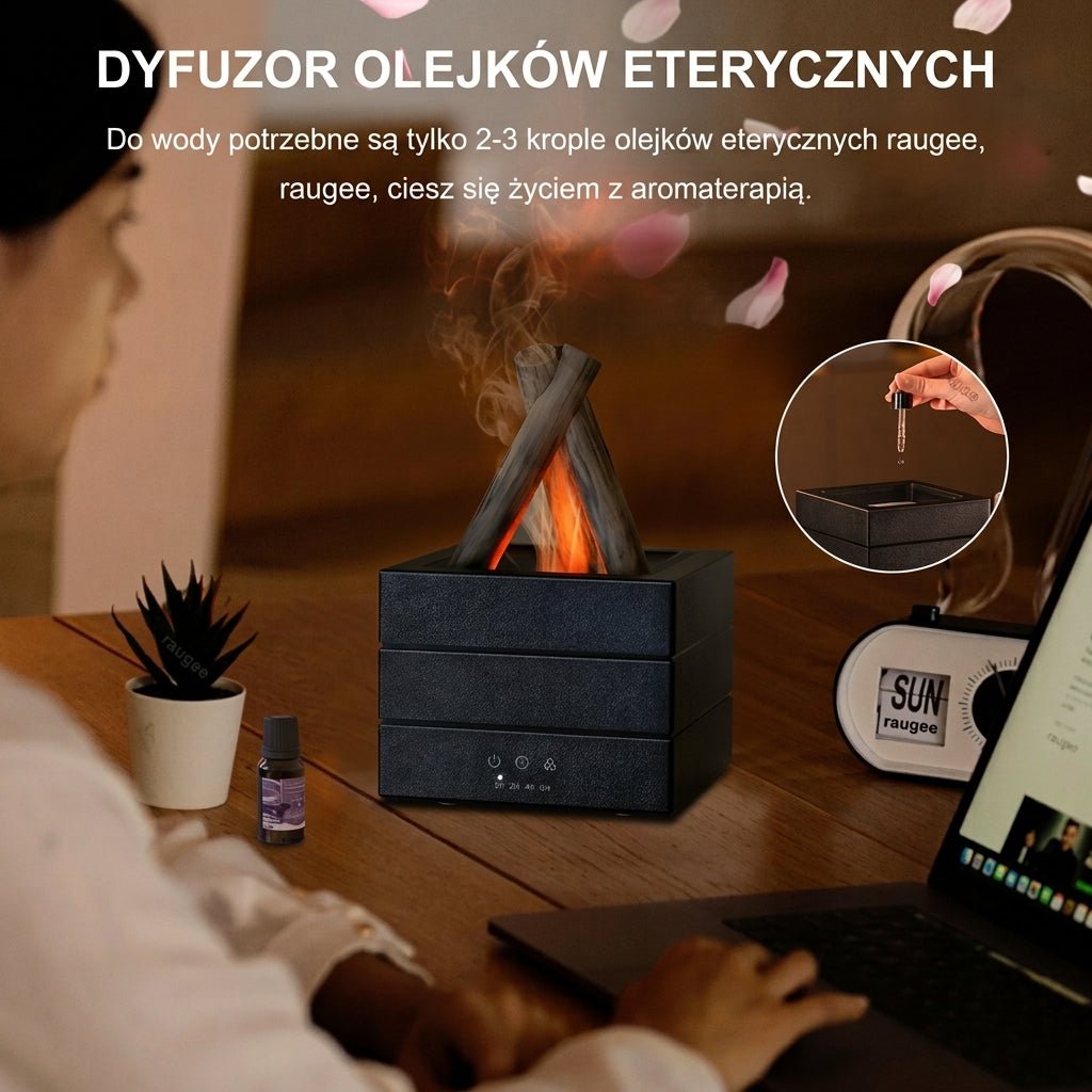 Dyfuzor Zapachowy do Olejków z Efektem Płomienia LED i Nawilżaczem – Cichy z Pilotem i Timerem 5