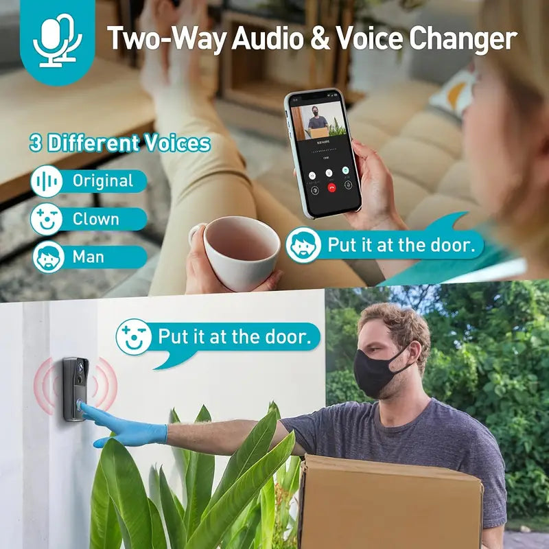 Dzwonek Wideo Bezprzewodowy Wi-Fi HD 1080P z Dwustronną Komunikacją i Baterią 4400 mAh 4