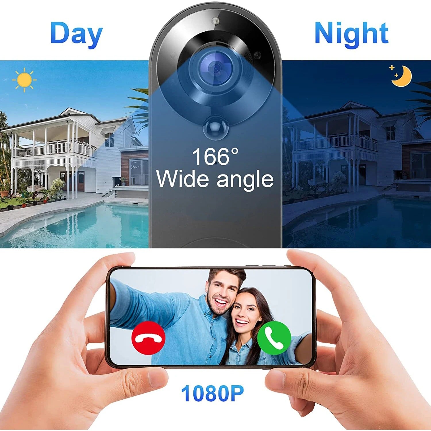 Dzwonek Wideo Bezprzewodowy Wi-Fi HD 1080P z Dwustronną Komunikacją i Baterią 4400 mAh 6