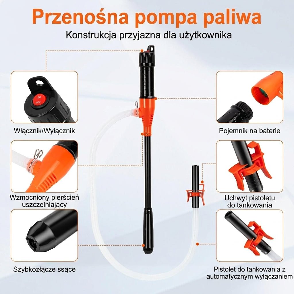 Elektryczna Pompa Syfonowa Do Paliwa i Wody – Przenośna, Zasilana Bateriami, 9,1 l/min 9