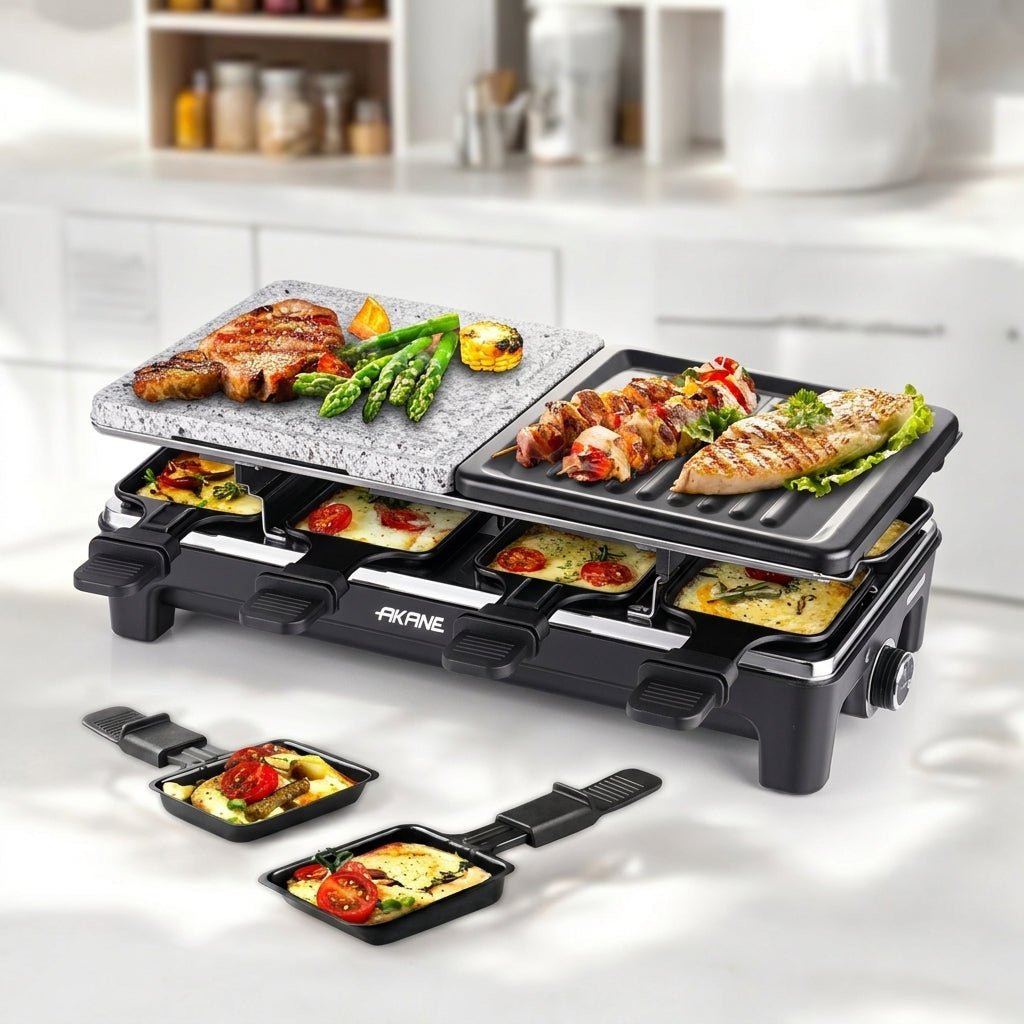 Elektryczny Grill Domowy z Odwracalną Płytą i 8 Tacami 1500W 1