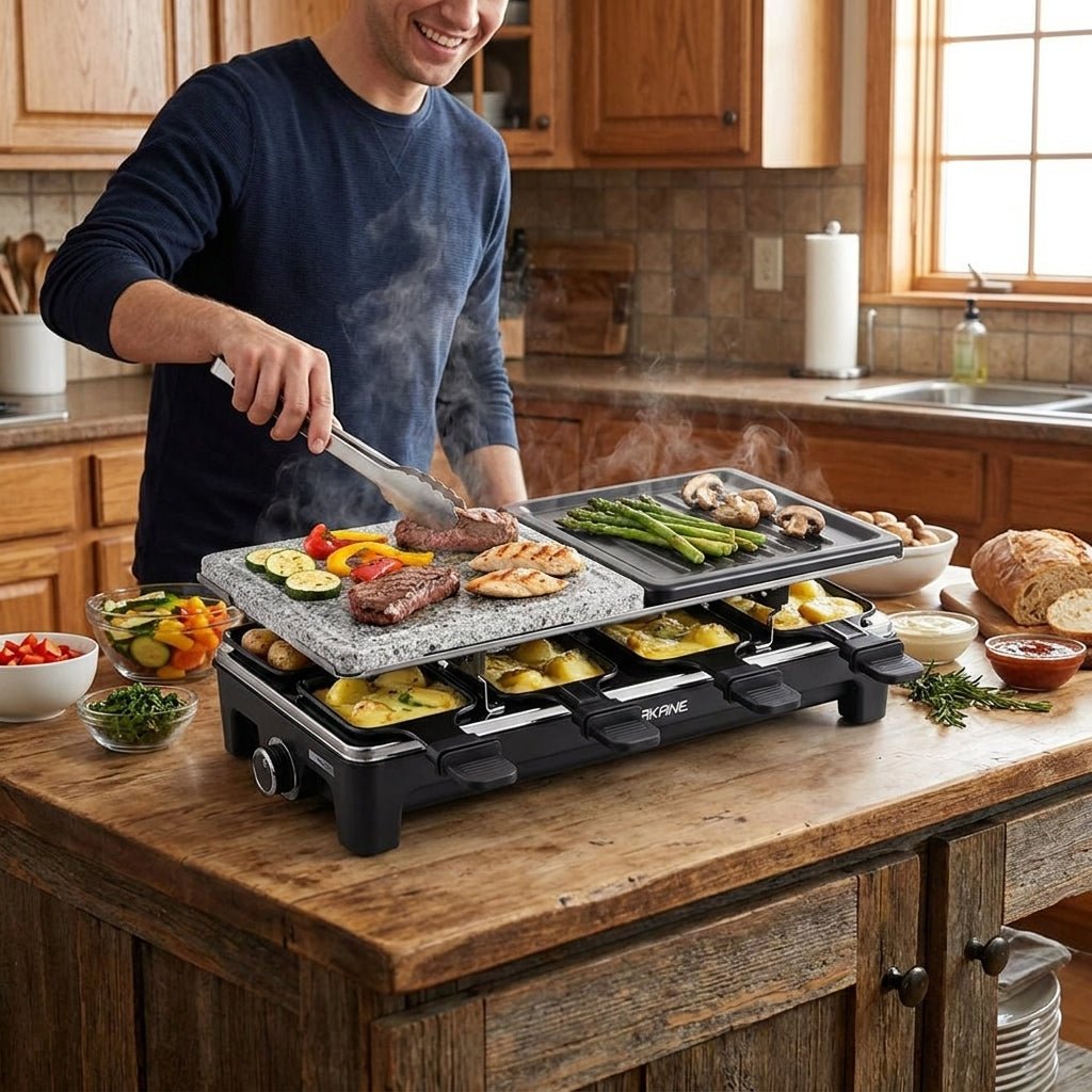 Elektryczny Grill Domowy z Odwracalną Płytą i 8 Tacami 1500W 11
