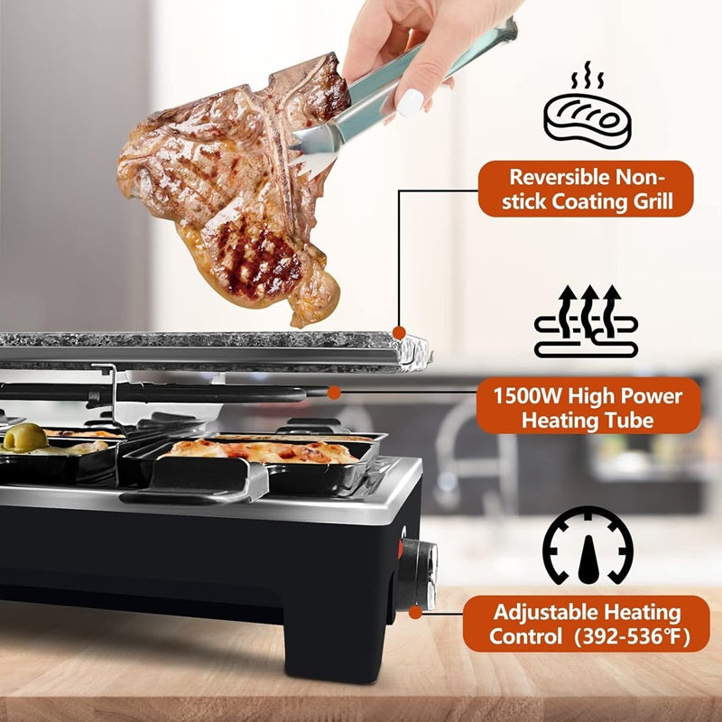 Elektryczny Grill Domowy z Odwracalną Płytą i 8 Tacami do Raclette 1500W 4