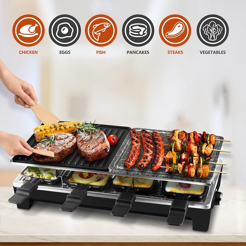 Elektryczny Grill Domowy z Odwracalną Płytą i 8 Tacami do Raclette 1500W 5