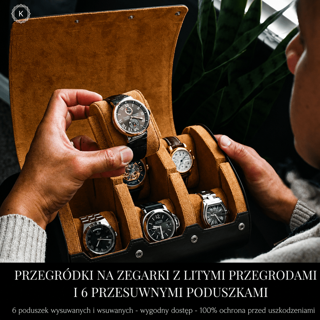Etui na Zegarki Podróżne z Przesuwanymi Poduszkami i Miękkim Wnętrzem Zamszowym