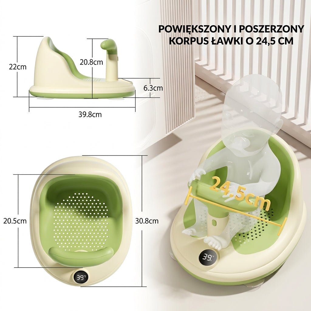 Fotelik do Kąpieli dla Dzieci z Termometrem – Antypoślizgowe Przyssawki i Ergonomiczne Oparcie 2