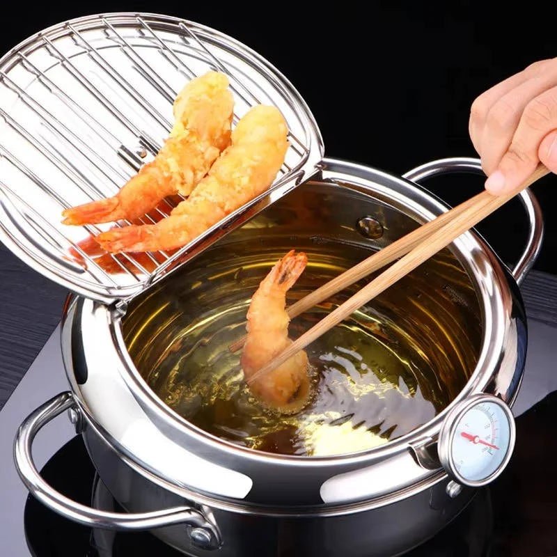 Garnek Do Głębokiego Smażenia Ze Stali Nierdzewnej 304 Z Termometrem I Rusztem 3,2L 1
