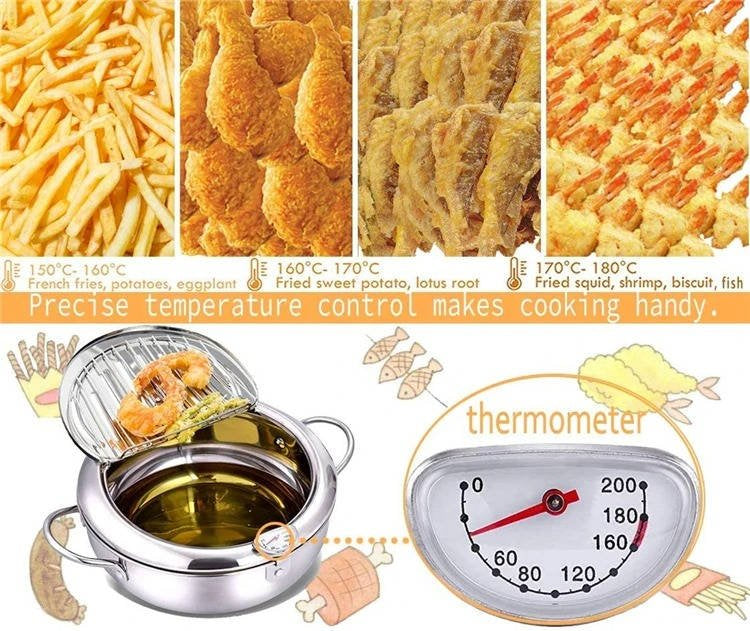 Garnek Do Głębokiego Smażenia Ze Stali Nierdzewnej 304 Z Termometrem I Rusztem 3,2L 2