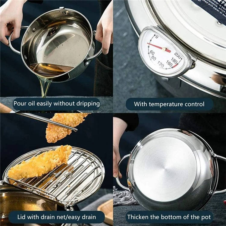 Garnek Do Głębokiego Smażenia Ze Stali Nierdzewnej 304 Z Termometrem I Rusztem 3,2L 5